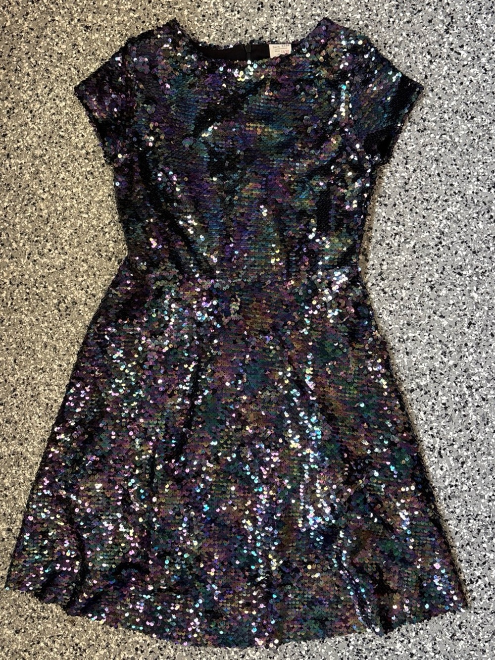Zara Sequin Short Sleeve Mini Dress - Black Iridescent